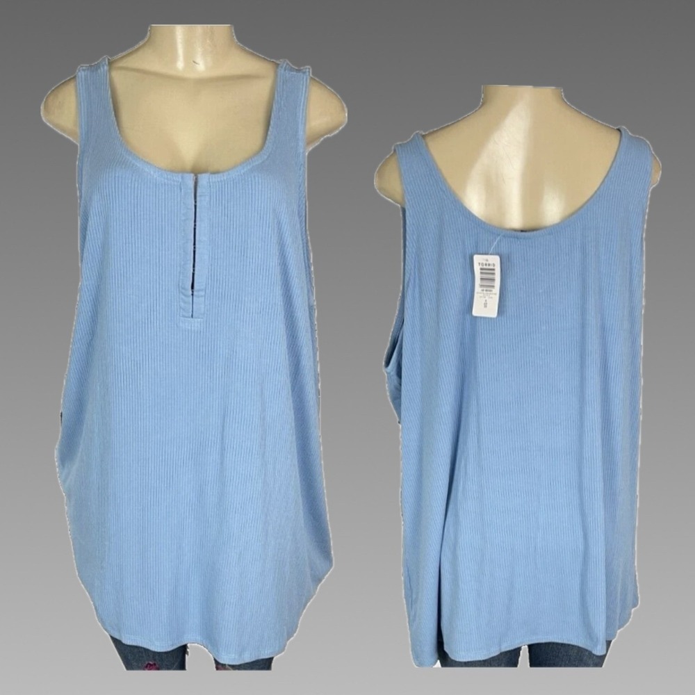 Torrid Plus 6X Dust Blue Ribbed Hook & Eye Scoop Neckline Tank Top Stretch Knit